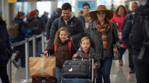 Family travelling for thanksgiving via airport
